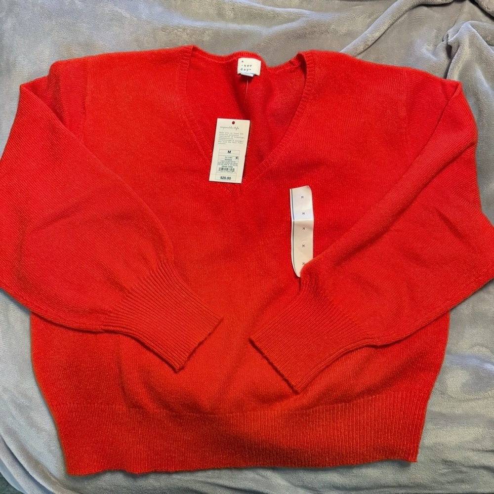 Red V-Neck Women's Sweater